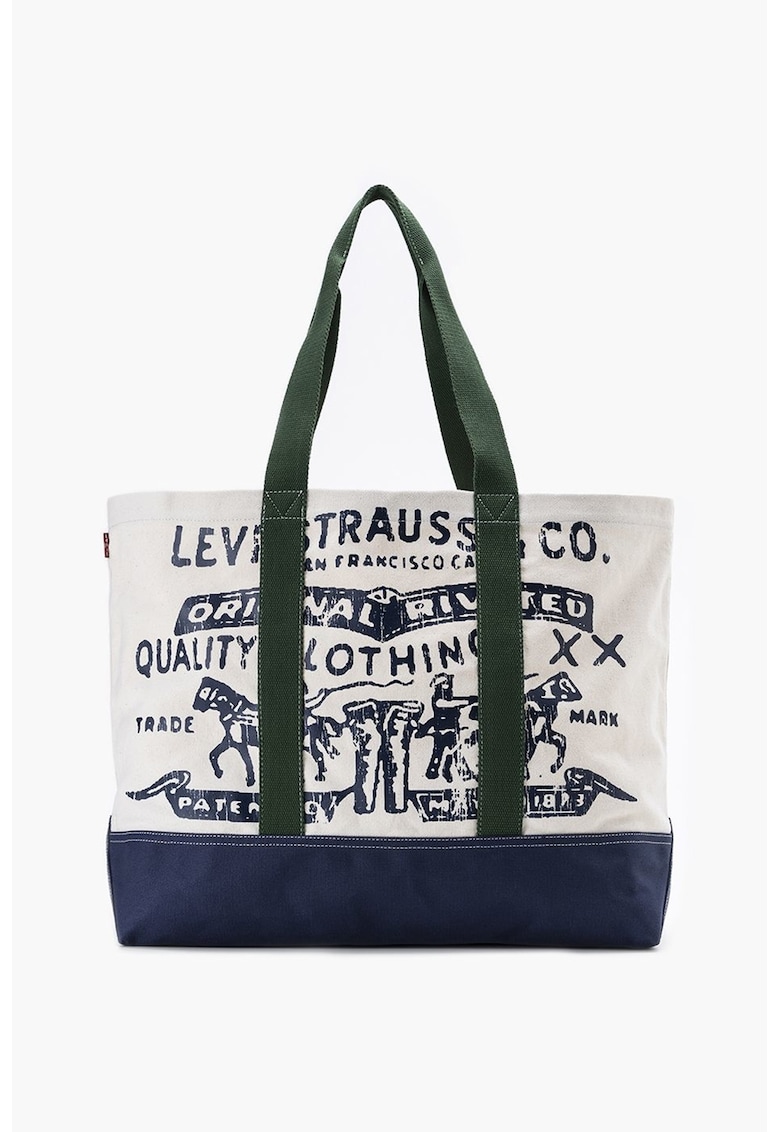 Geanta tote cu imprimeu - Alb/Verde/Bleumarin