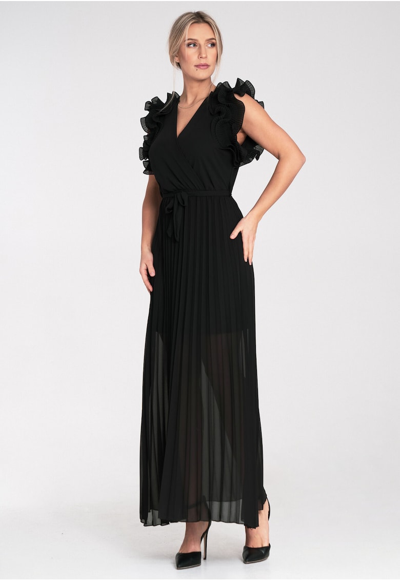 Oferte la Rochie de seara maxi -  neagra - cu volane - poliester -
