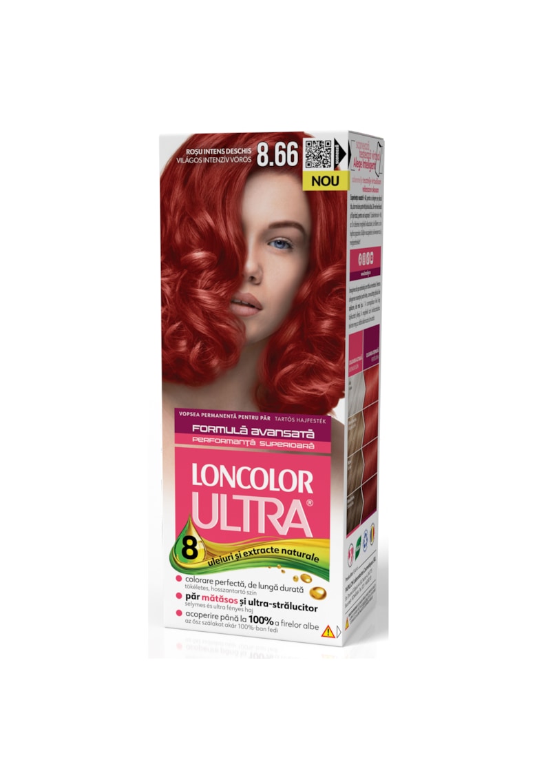Vopsea de par permanenta  Ultra 8.66 Rosu Intens Deschis - 100 ml