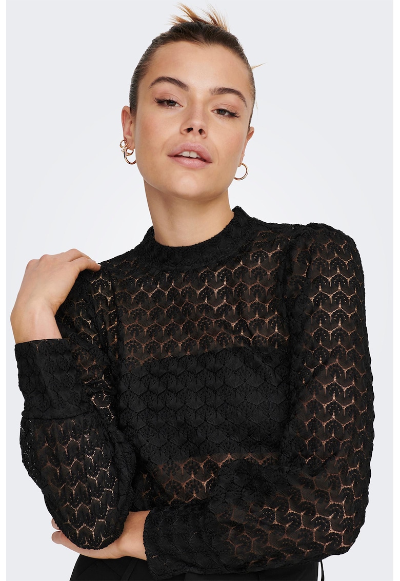 Bluza semitransparenta cu maneci bufante - Negru
