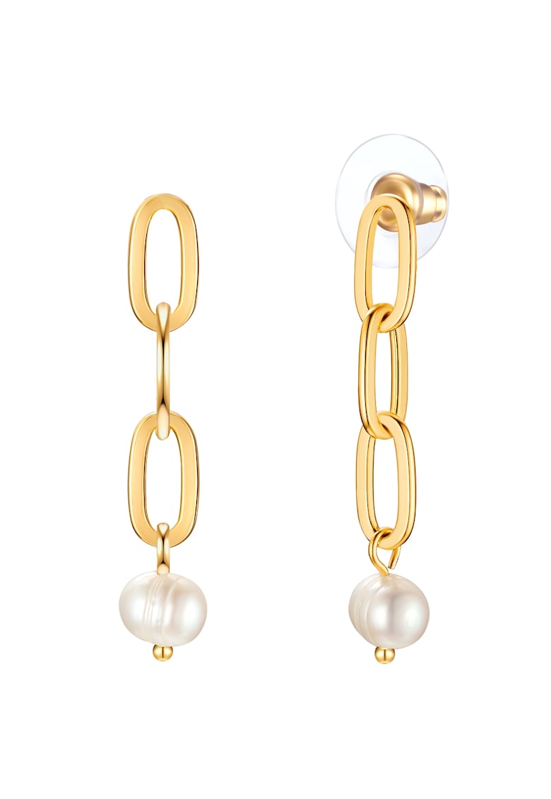 Cercei drop de aur de 14K filat - cu perle de cultura - Auriu
