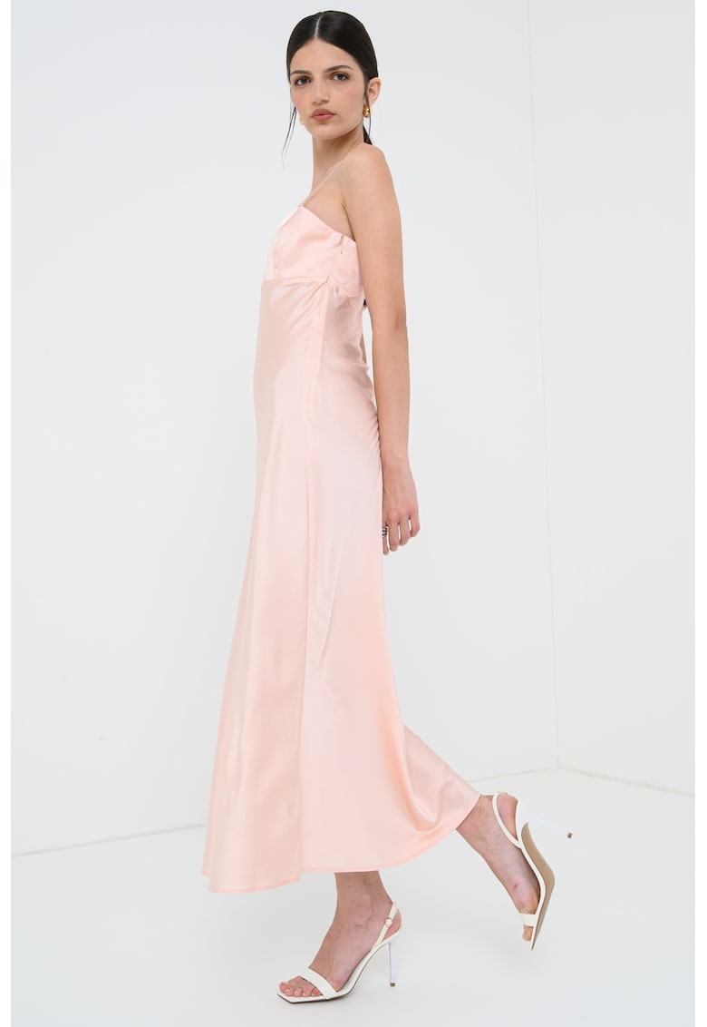 Rochie midi de satin - Roz pastel