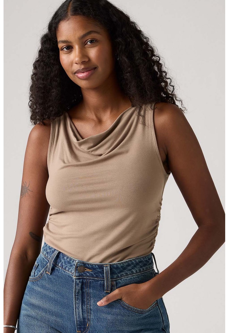 Top slim fit cu fronseuri - Maro deschis