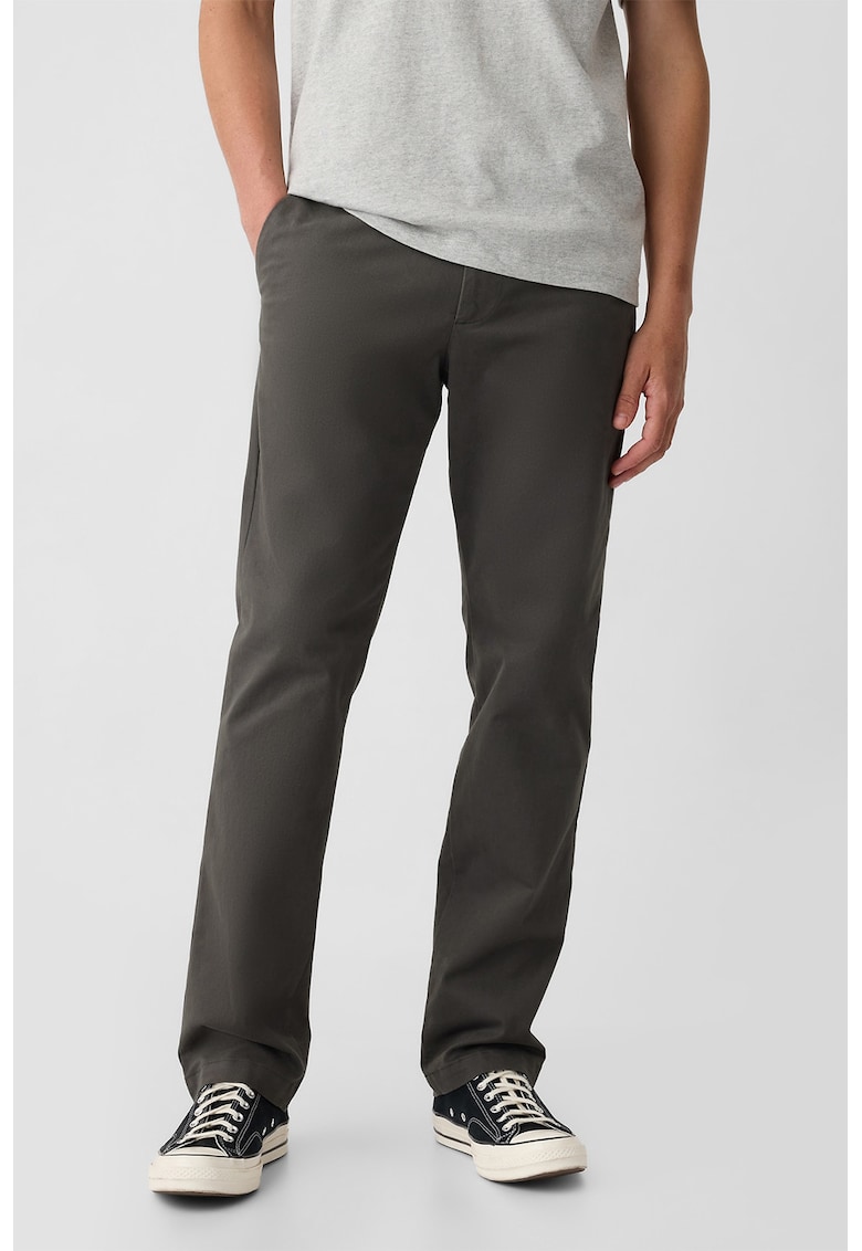 Pantaloni Chino drepti cu buzunare oblice - Gri inchis