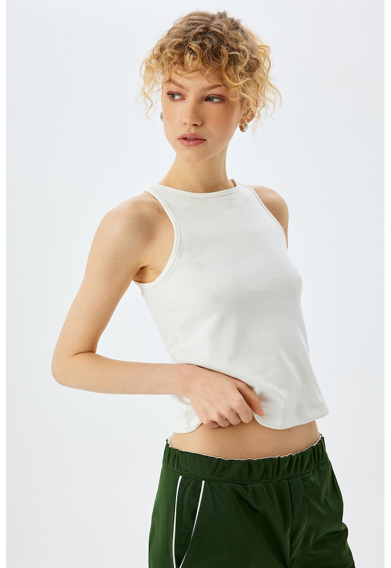 Top slim fit cu decolteu la baza gatului - Alb murdar
