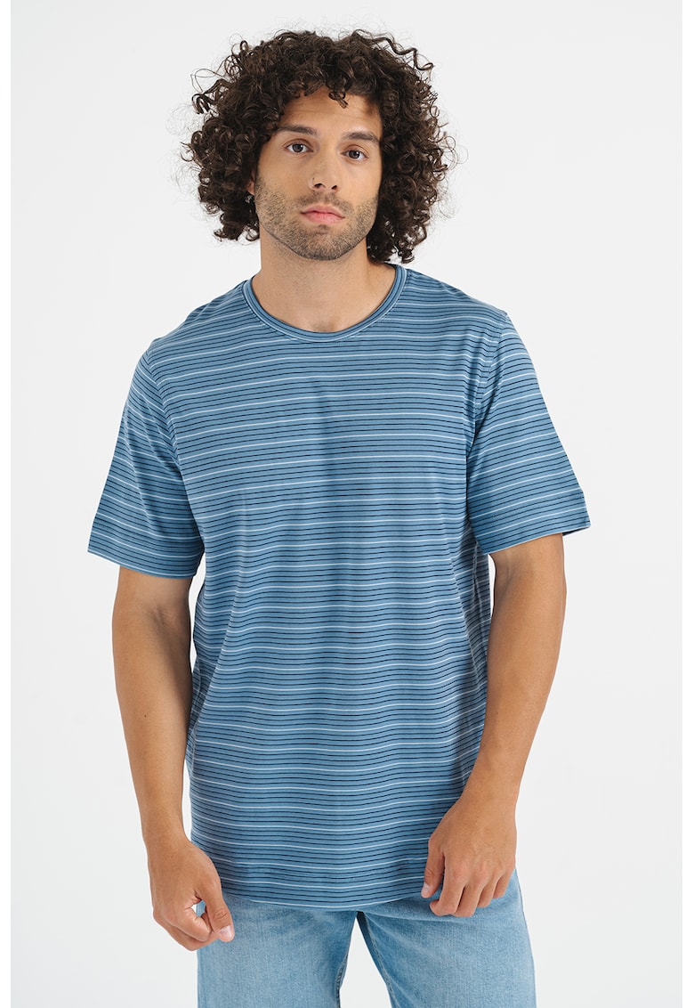 Tricou din amestec de bumbac cu model in dungi - Albastru