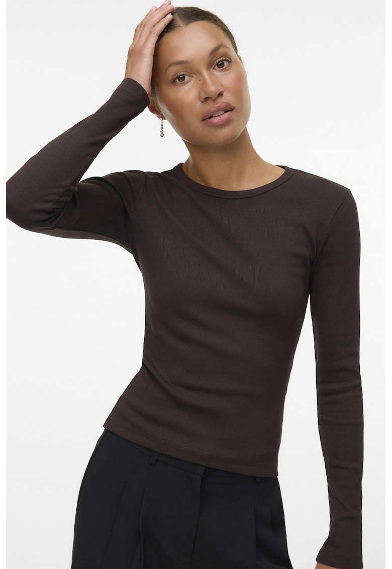 Bluza slim-fit din amestec de bumbac organic Chloe - Maro inchis
