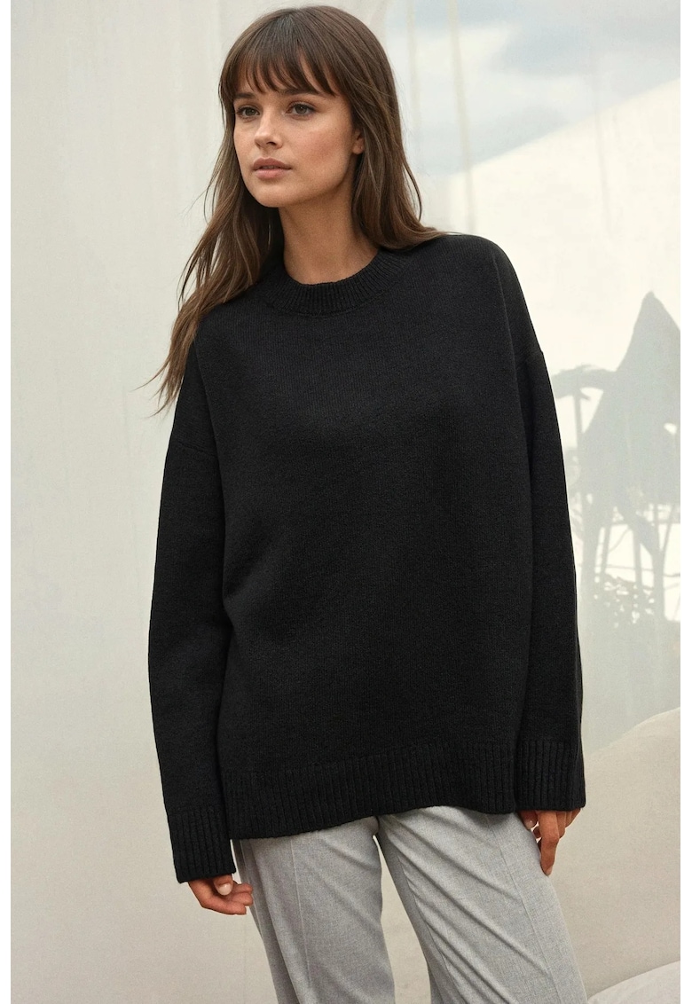 Pulover dama -  tricotat - guler rotund - tricot - Negru -