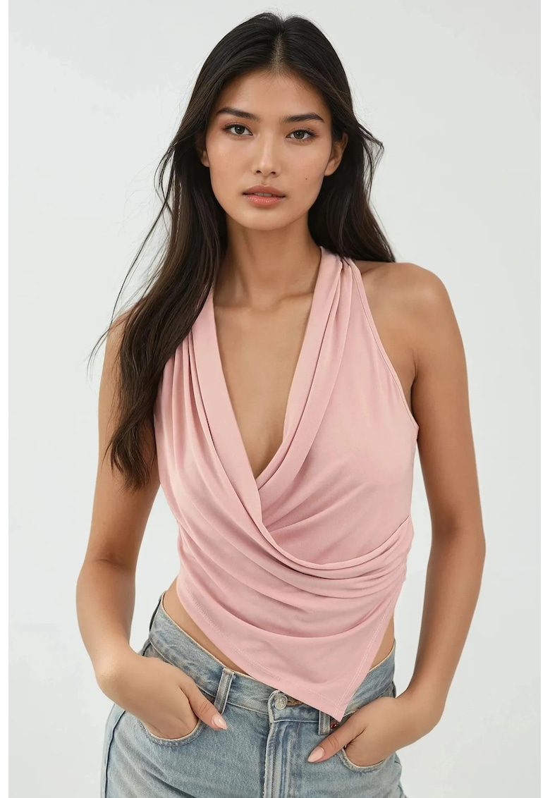 Tricou dama  croiala slim fit - fara maneci - textil - roz