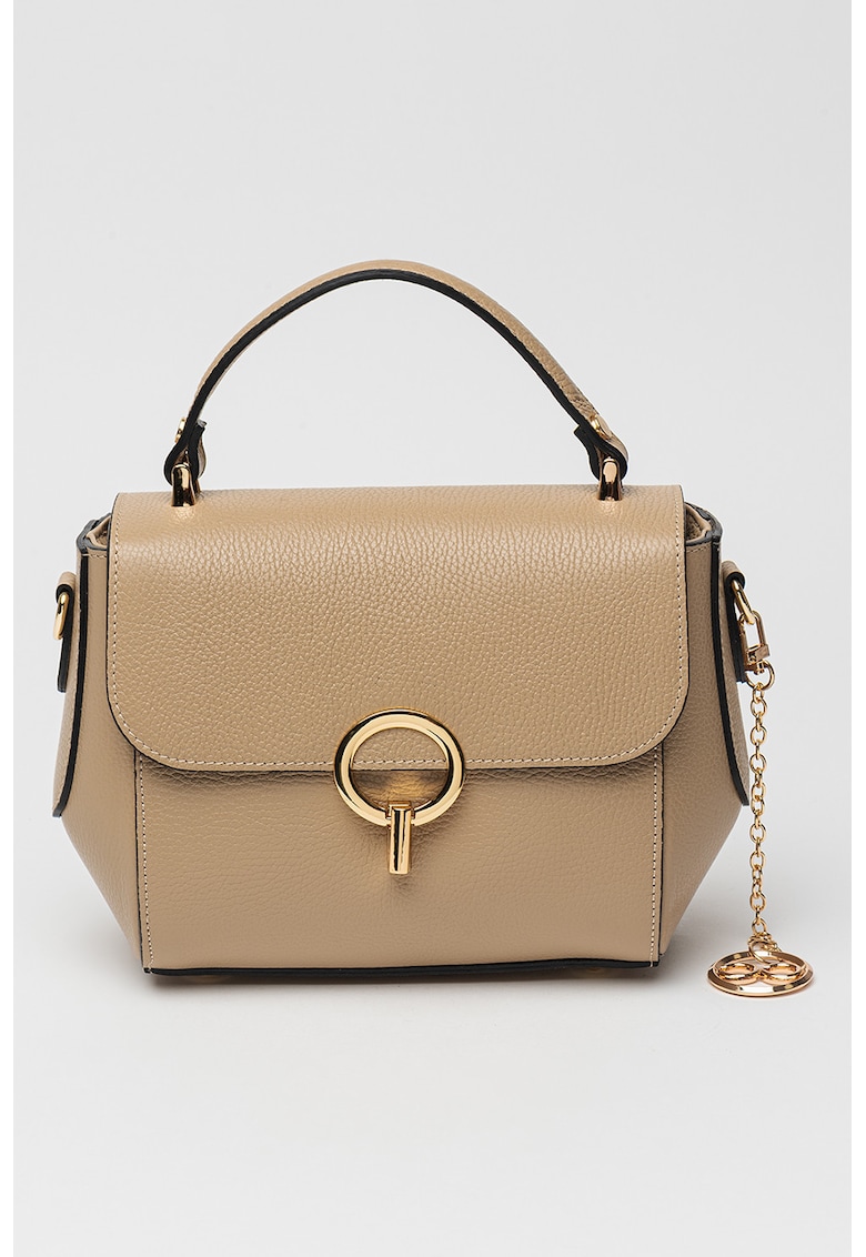 Oferte la Geanta de piele cu maner si clapa - Maro taupe deschis