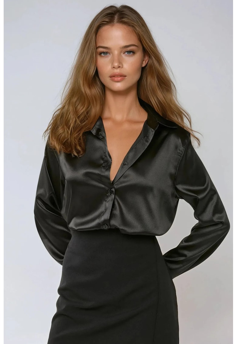 Camasa clasica dama -  satin - negru