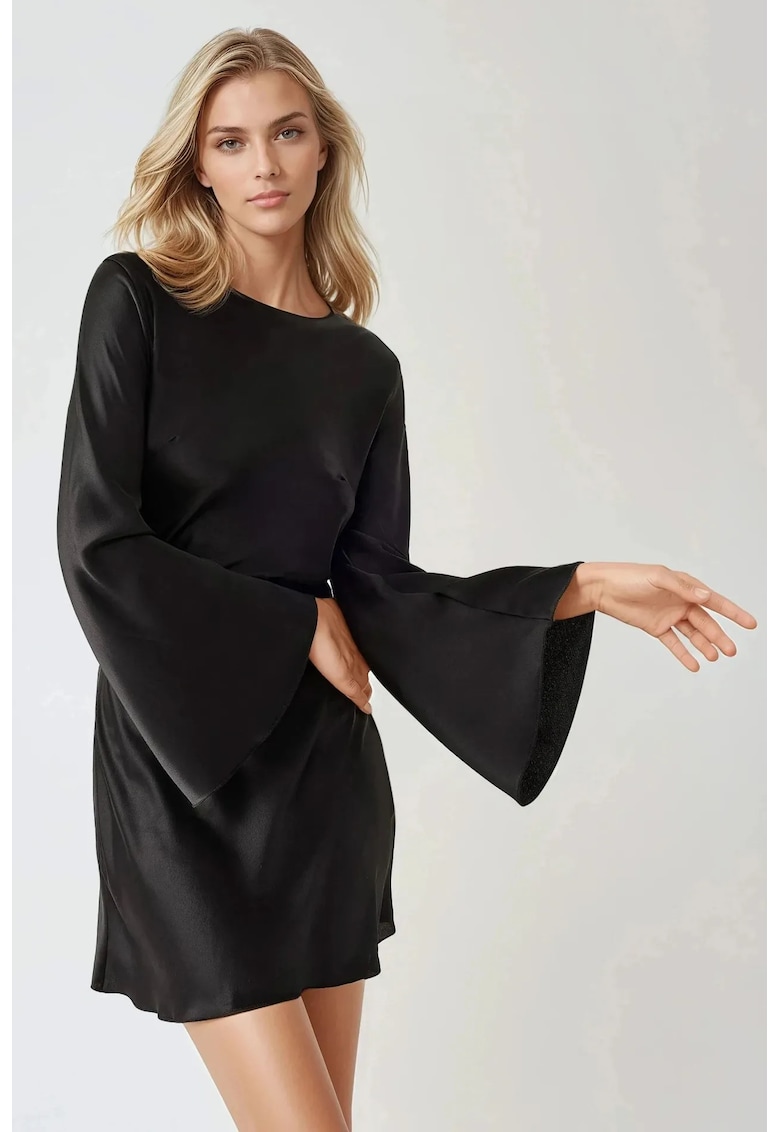 Rochie mini -  satin - spate cascada - negru
