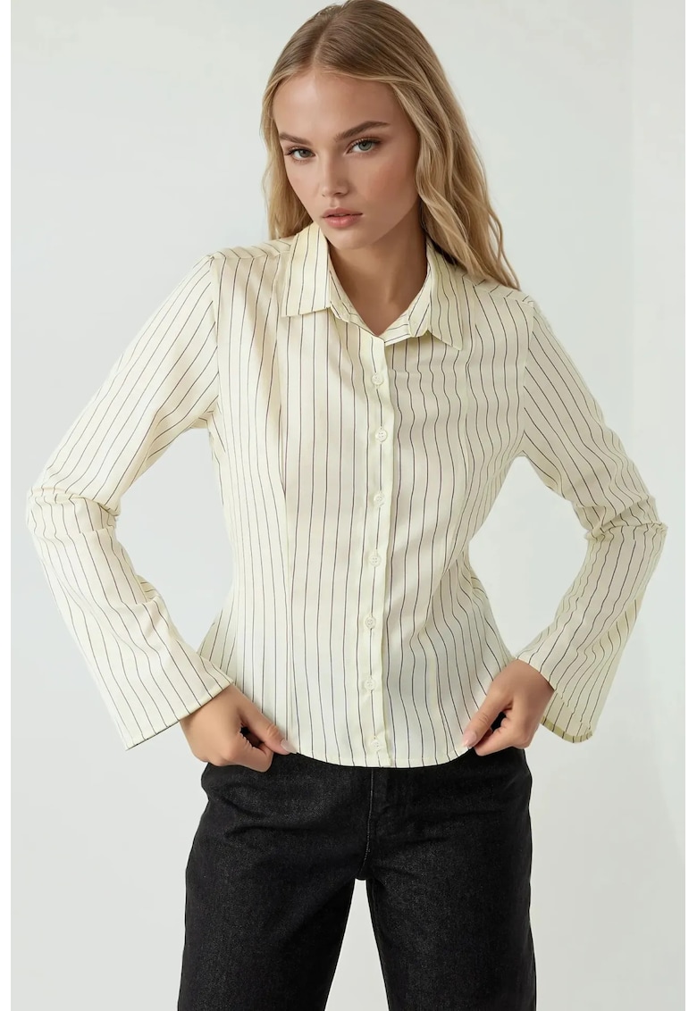 Camasa dama -  camasa cu dungi slim fit - galben - material de inalta calitate