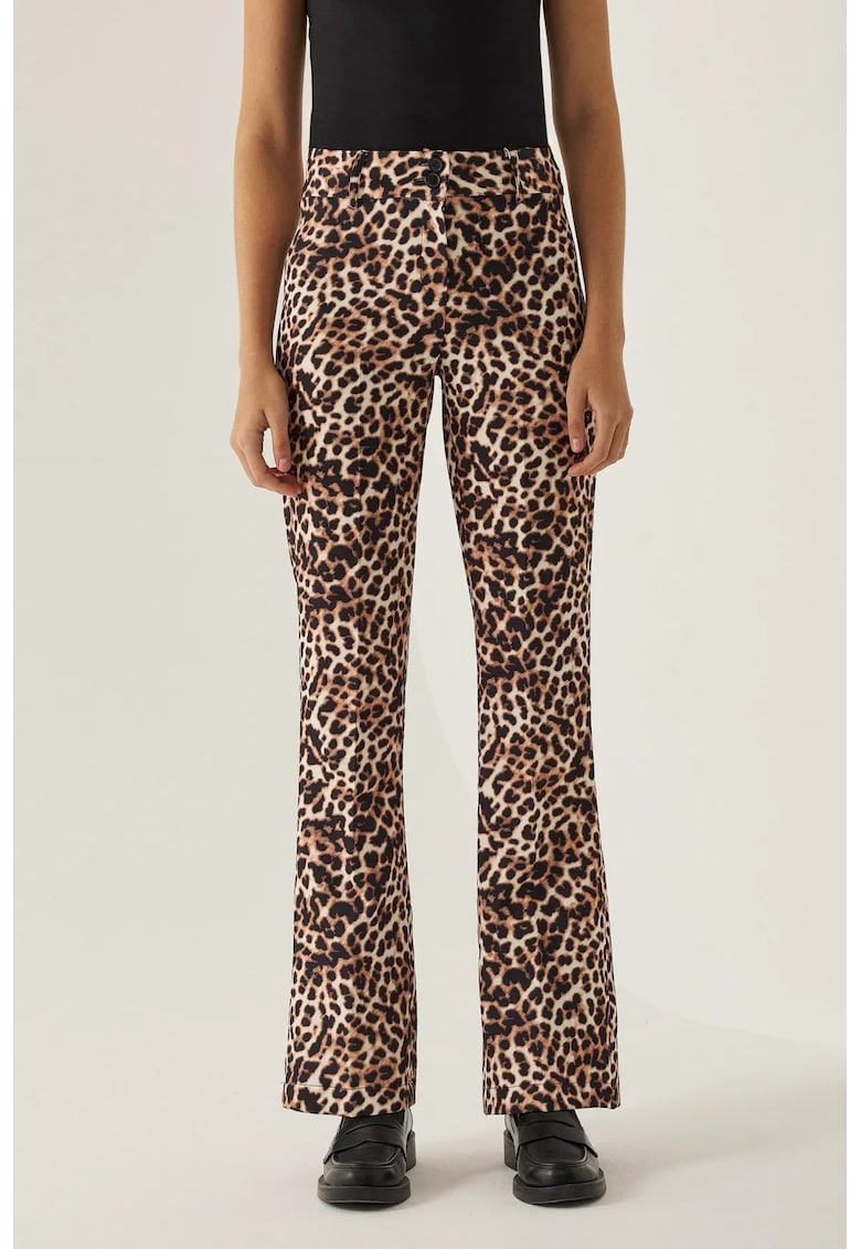 Pantaloni pentru dama  largi - cu imprimeu leopard - textil - Castaniu-maro -
