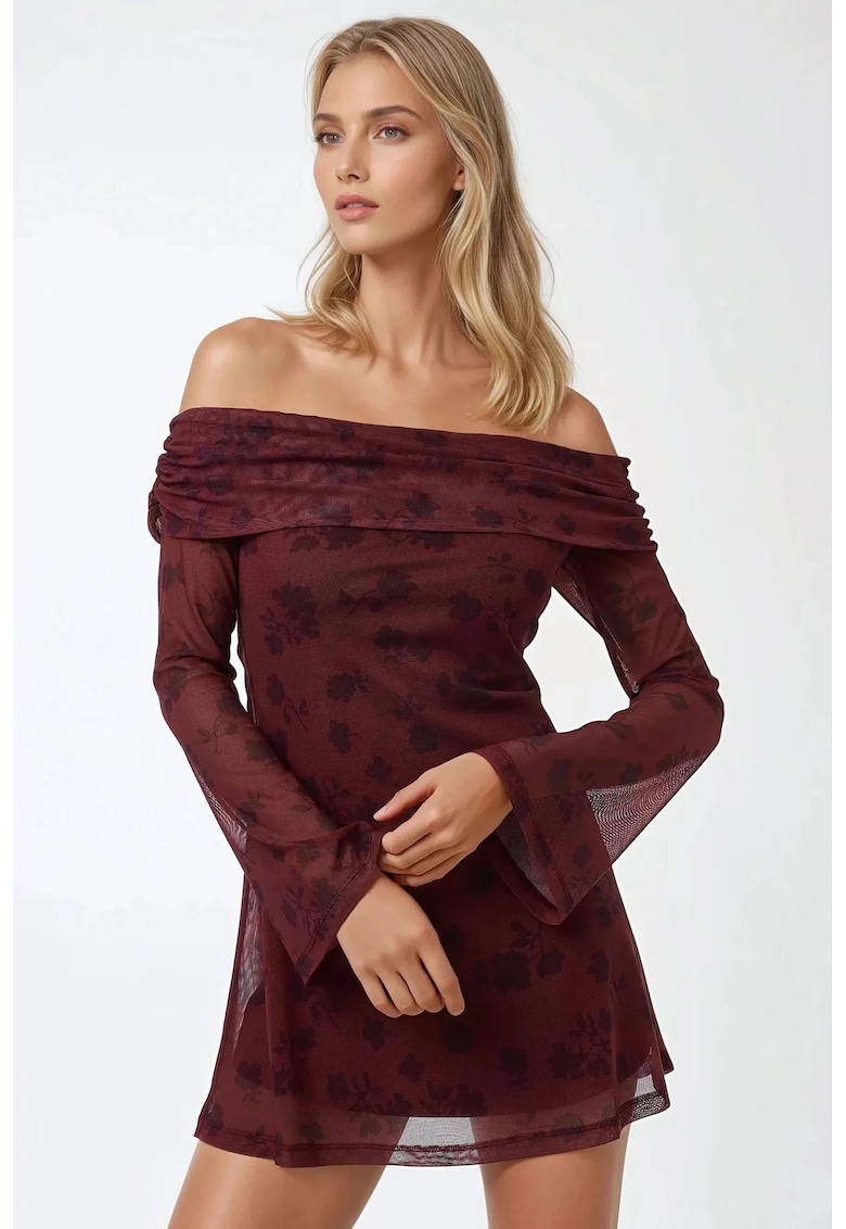 Rochie mini -  umeri goi - model floral - rosie - tul