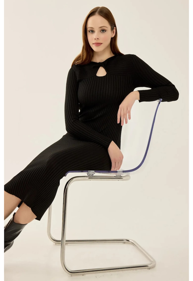 Rochie -  rochie midi tricotata - guler choker - negru - tricot