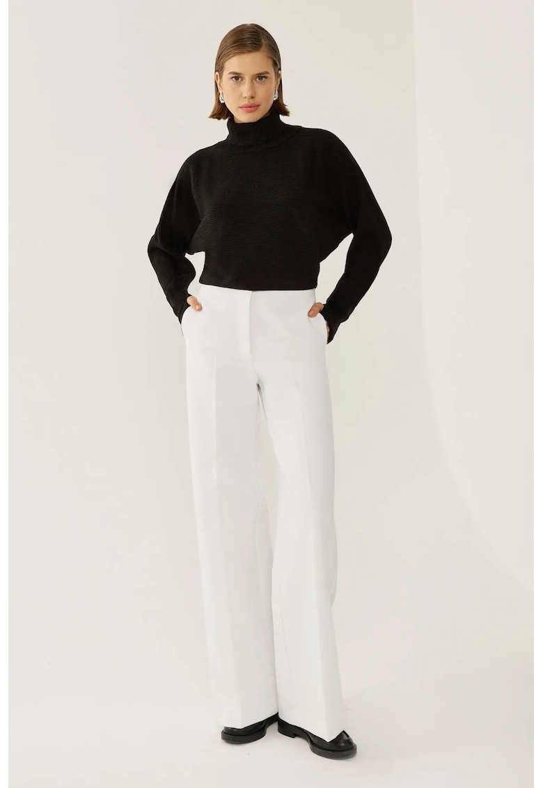 Pulover dama -  cu guler inalt - croiala relaxata - negru - tricot