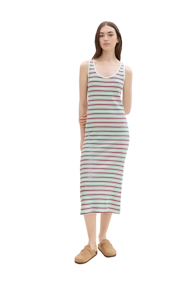 Rochie maxi in dungi - Alb/Verde/Rosu stins