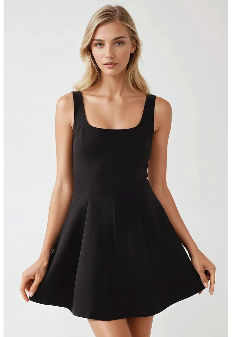 Rochie mini -  mulata - guler patrat - neagra - jerseu