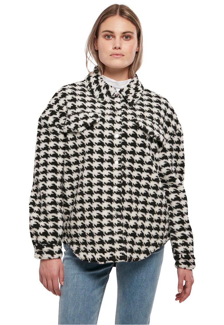 Jacheta pufoasa cu model houndstooth - Alb/Negru