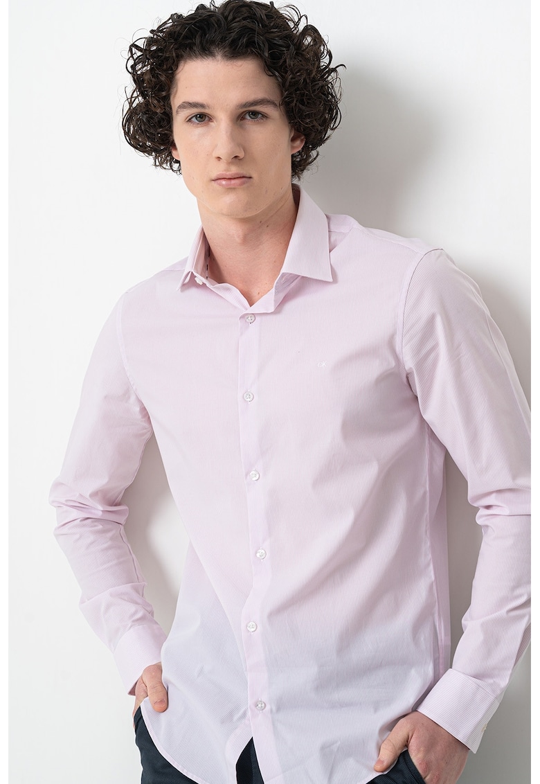 Camasa slim fit - Alb/Roz deschis