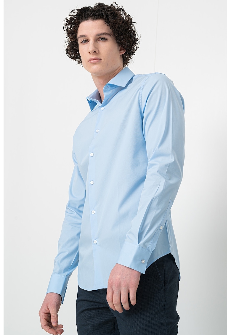 Camasa slim fit din amestec de bumbac - Albastru deschis