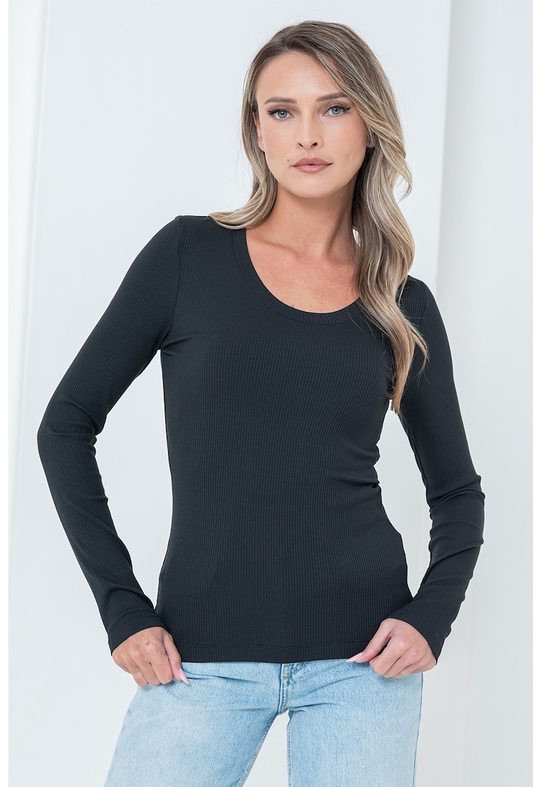 Bluza cambrata din amestec de modal - Negru