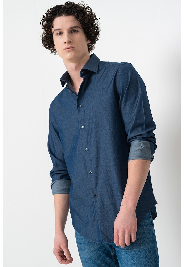 Camasa regular fit din material chambray - Albastru melange
