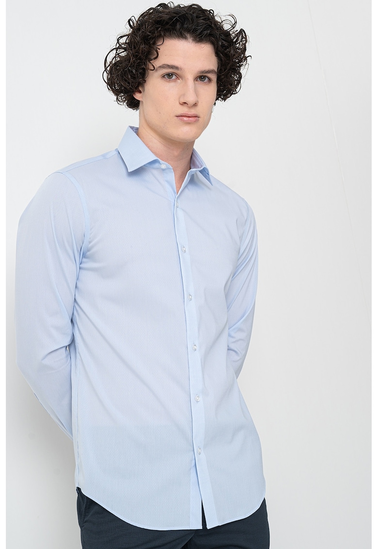 Camasa slim fit cu aspect texturat - Albastru deschis