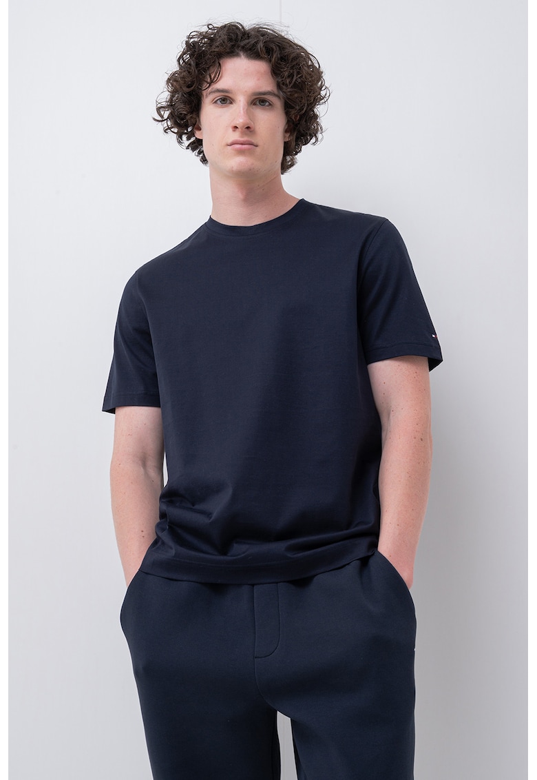 Tricou regular fit cu decolteu la baza gatului - Bleumarin