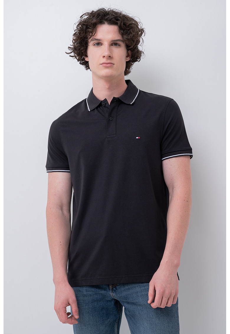 Tricou polo regular fit din amestec de lyocell - Negru