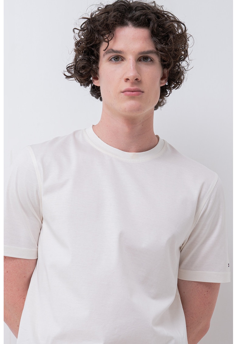 Tricou regular fit cu decolteu la baza gatului - Crem