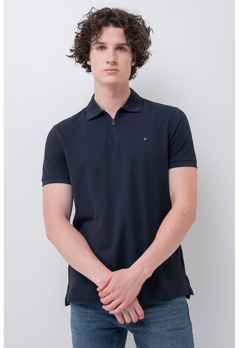 Tricou cu guler polo cu fermoar - Bleumarin