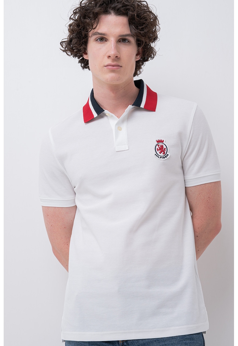 Tricou polo din bumbac organic cu aplicatie logo pe piept - Alb
