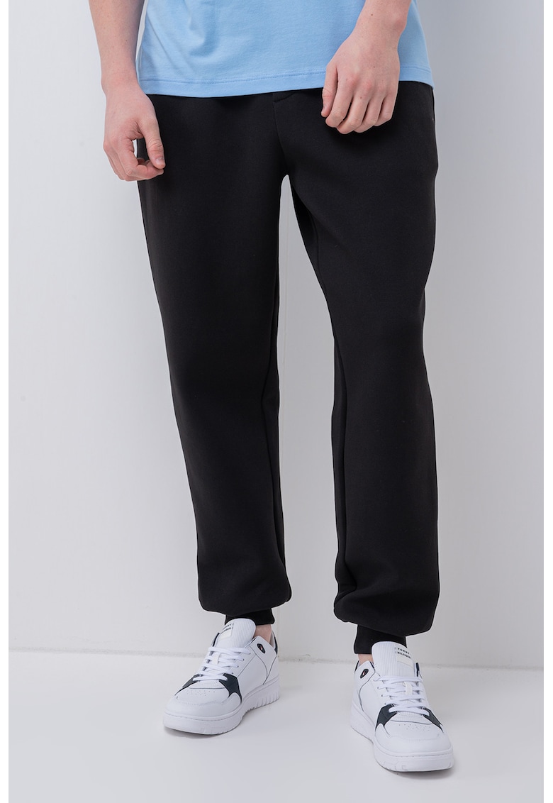 Pantaloni de trening din amestec de bumbac cu snur de ajustare - Negru