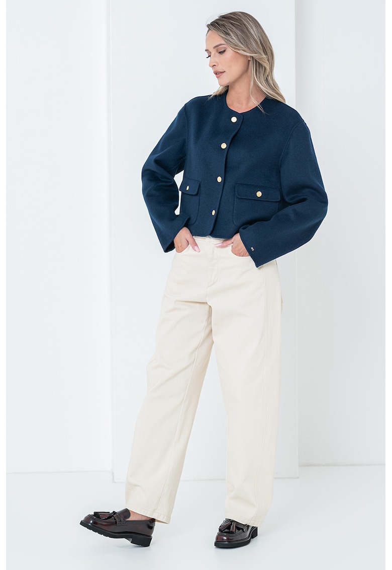 Sacou crop din amestec de lana - Albastru indigo