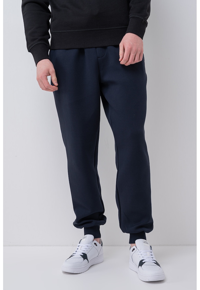 Pantaloni de trening din amestec de bumbac cu snur de ajustare - Bleumarin
