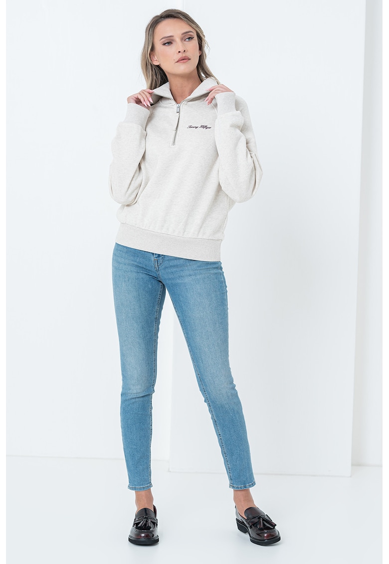 Bluza de trening cu decolteu cu fermoar scurt - Bej deschis melange