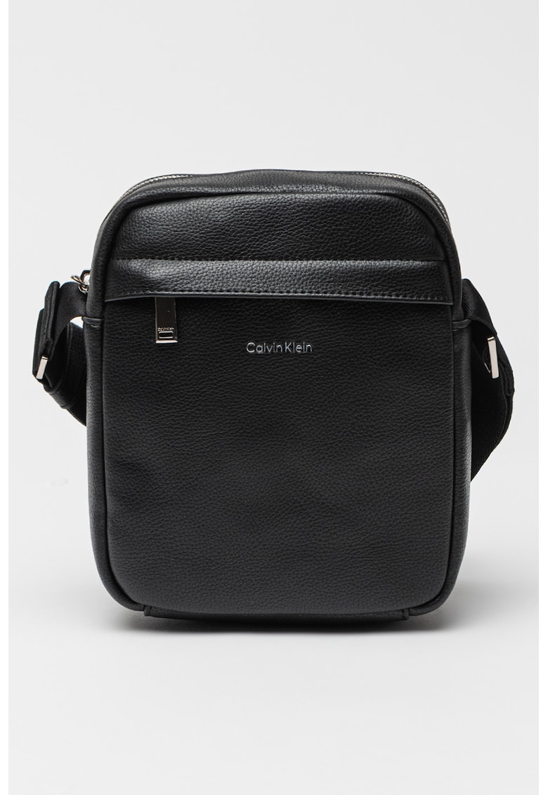 Geanta crossbody de piele ecologica cu logo - Negru