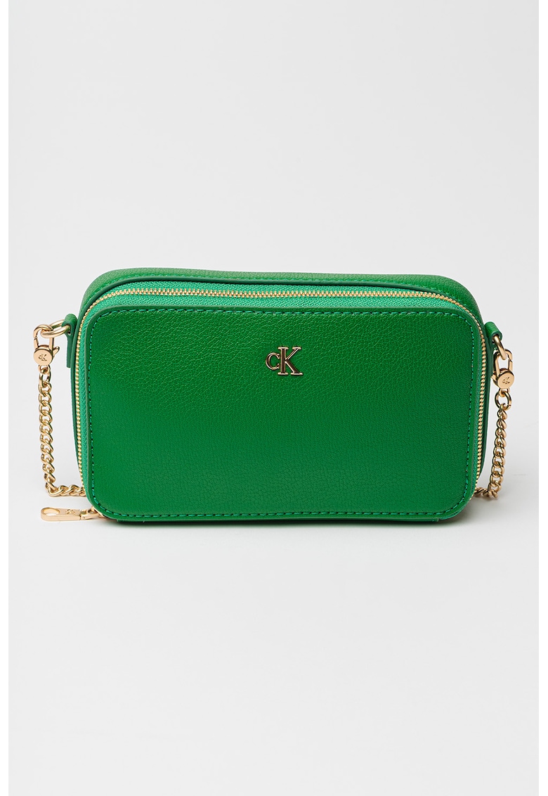 Geanta crossbody de piele ecologica cu logo metalic - Verde