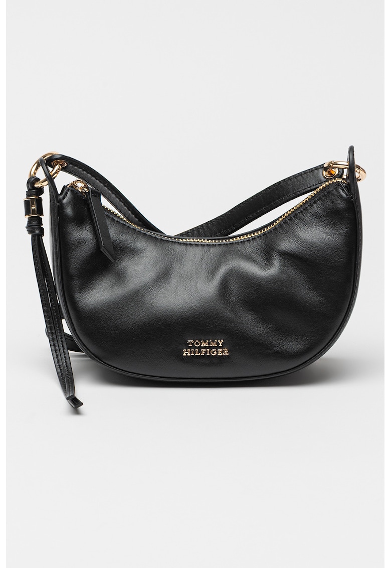 Geanta crossbody de piele in froam de semiluna - Negru