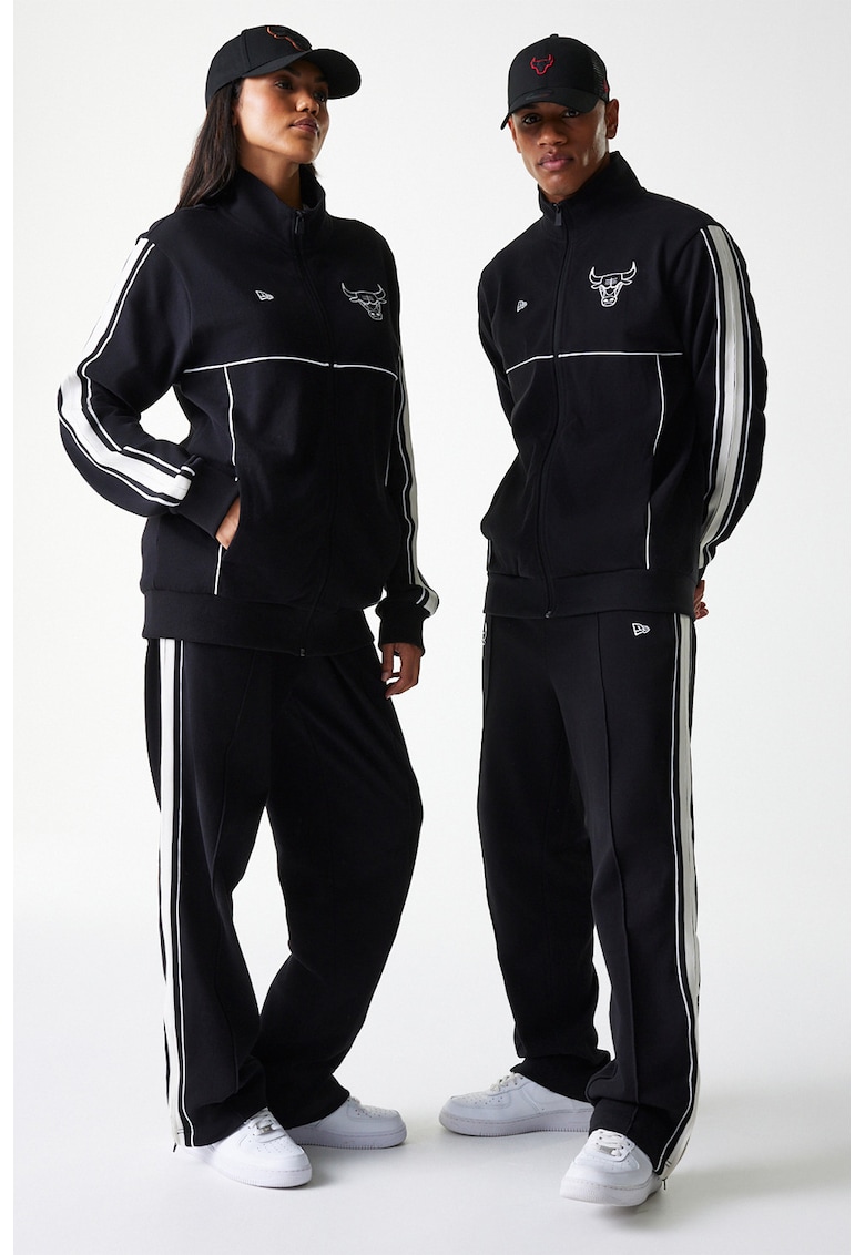Bluza de trening unisex cu fermoar si detalii brodate - Negru