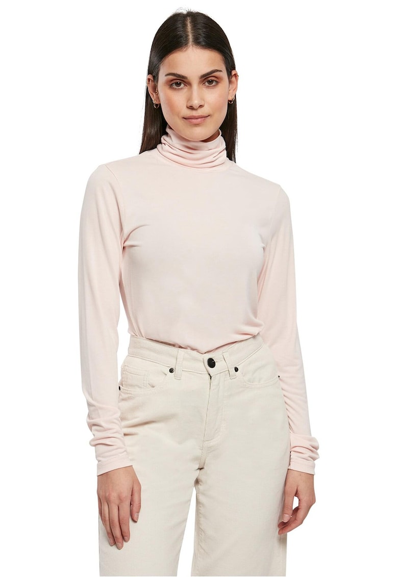 Bluza din amestec de modal cu guler inalt - Roz pal
