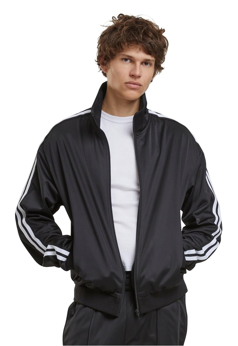 Bluza de trening cu fermoar cu benzi contrastante pe maneci - Negru