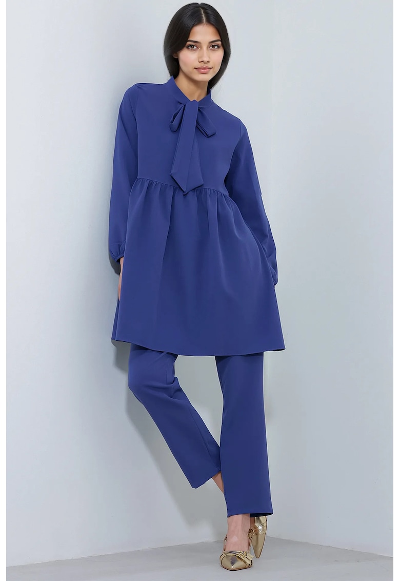 Set doua piese - HiCCUP - tunica lunga si pantaloni - albastru - poliester