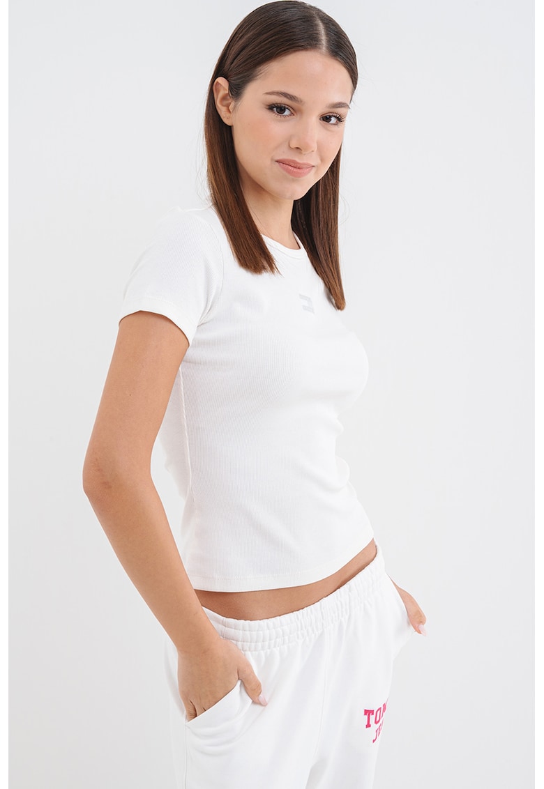 Tricou slim fit striat - Alb/Alb murdar