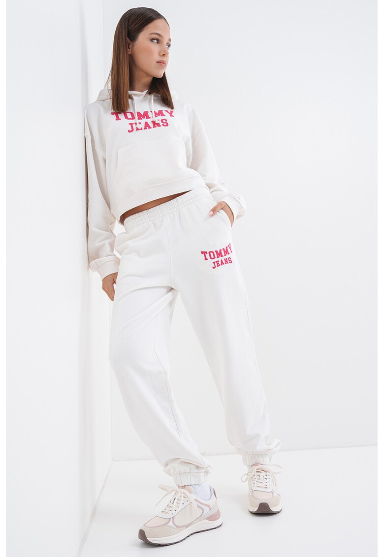 Hanorac larg crop cu logo - Alb/Fucsia