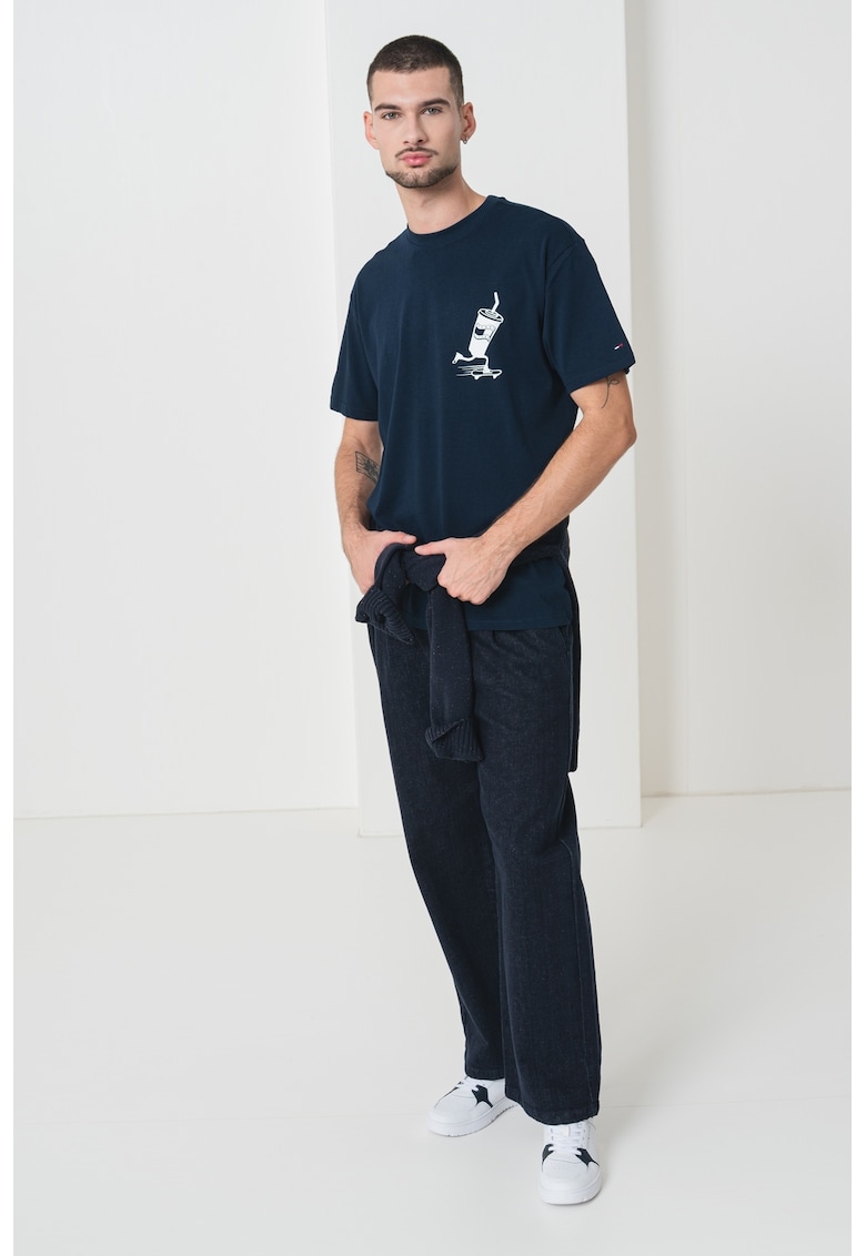 Tricou relaxed fit cu imprimeu grafic pe partea din spate - Alb/Albastru ultramarin