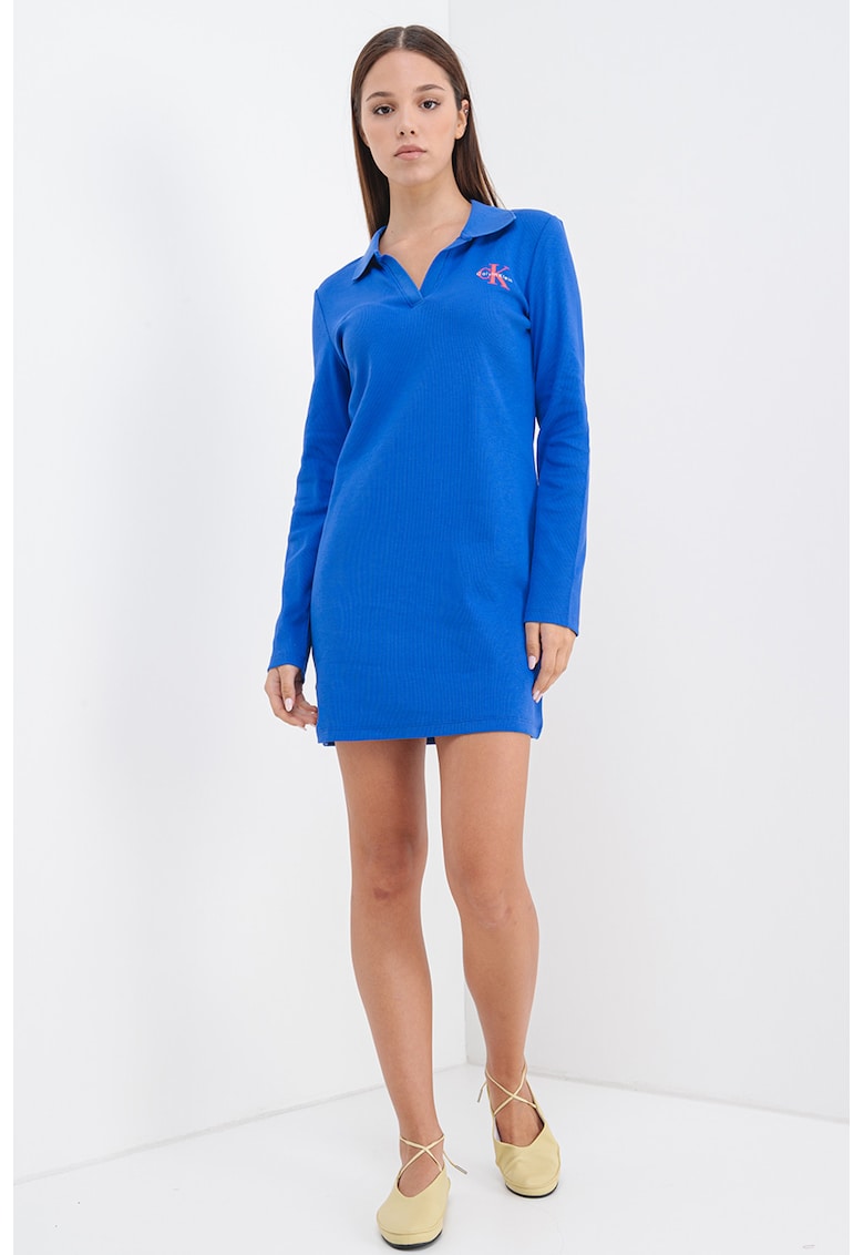 Rochie mini polo cu maneci lungi - Albastru royal
