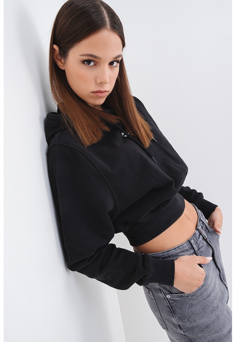 Hanorac crop cu logo Essential - Negru